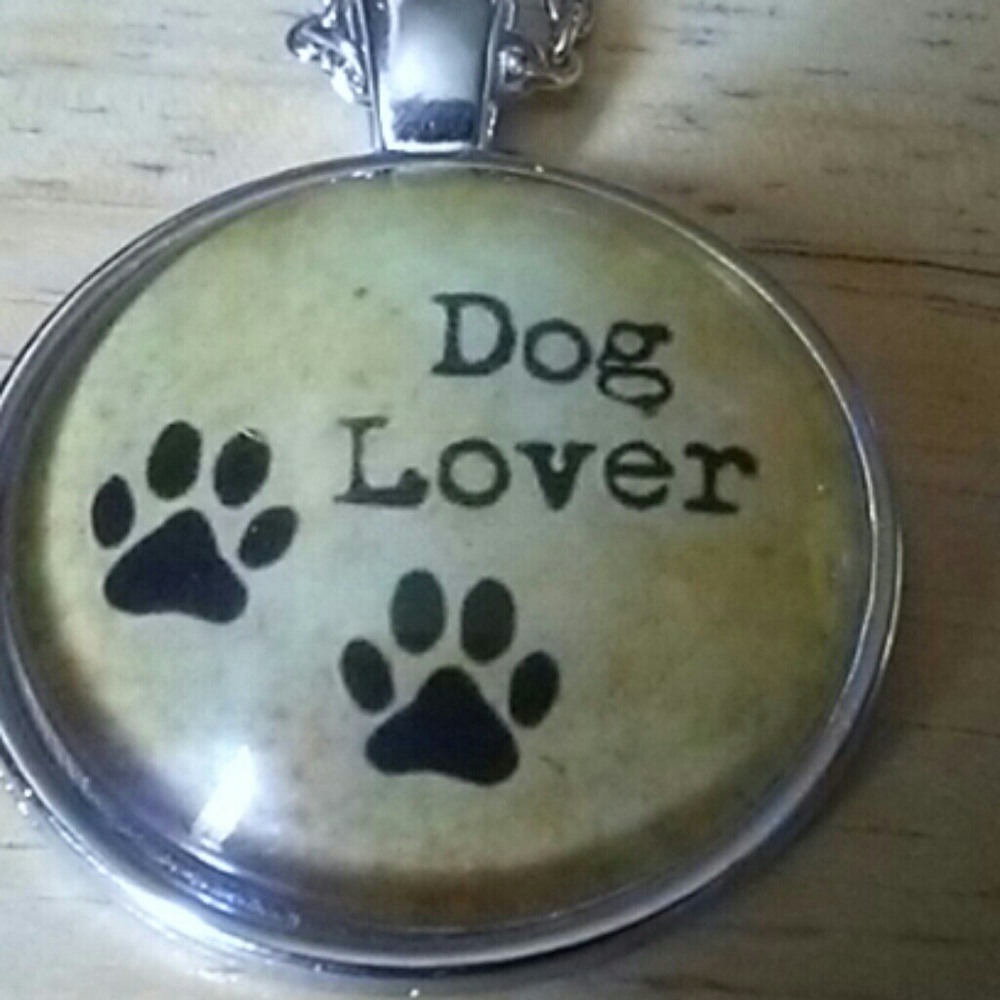 Dog Lover Paw Print Pendant Necklace - Silver Tone